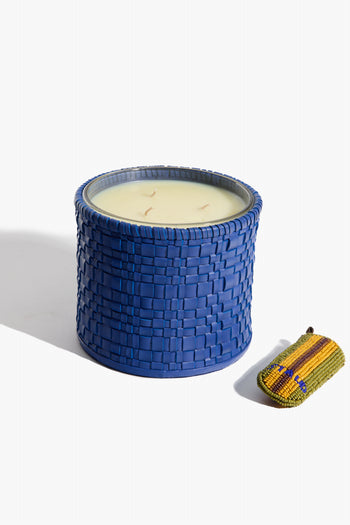 LARGE ROWE WOVEN LEATHER CANDLE | HENRY BLUE HENRY BLUE