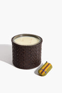 LARGE ROWE WOVEN LEATHER CANDLE | ESPRESSO ESPRESSO