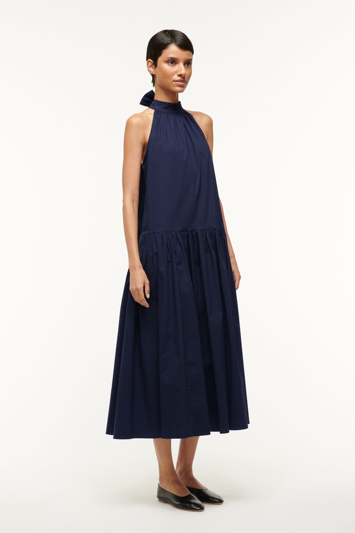 Image MIDI MARLOWE DRESS | NAVY 5 of 5 and Clicking this image will trigger a zoom pop-up