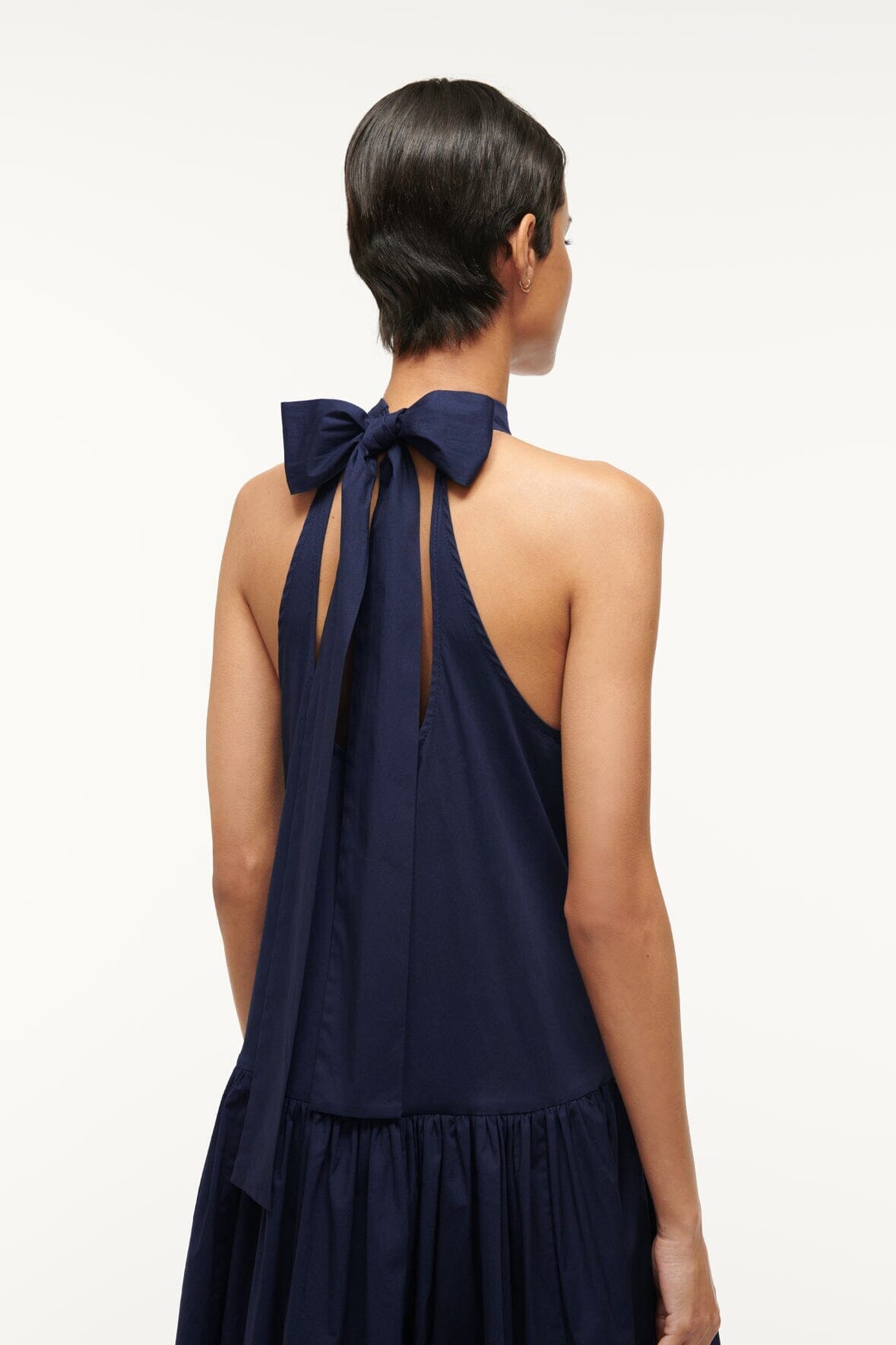 Image MIDI MARLOWE DRESS | NAVY 3 of 5 and Clicking this image will trigger a zoom pop-up