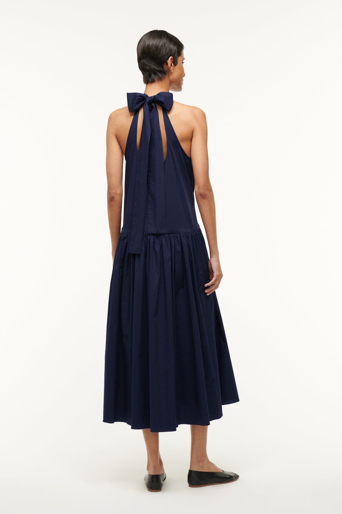 Image MIDI MARLOWE DRESS | NAVY 2 of 5 and Clicking this image will trigger a zoom pop-up