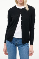 Black cashmere button-front cardigan, long sleeves and crew neck