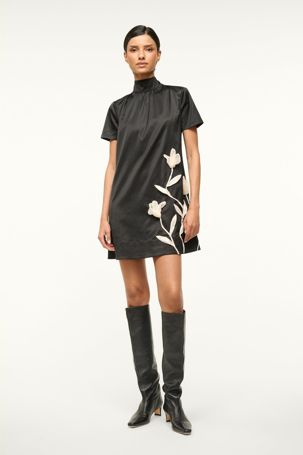 Image MINI ILANA DRESS | BLACK SATIN 3 of 6 and Clicking this image will trigger a zoom pop-up