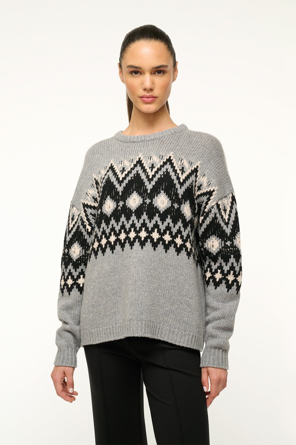 Image MORITZ SWEATER | HEATHER GREY MULTI FAIRISLE 1 of 4 and Clicking this image will trigger a zoom pop-up