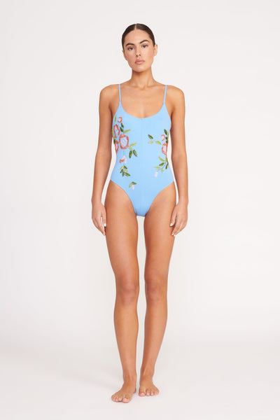FLORAL SWISS EMBROIDERED BODYSUIT TOP - Light blue