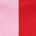 Close-up of ribbed knit fabric panels in red and pale pink stripes