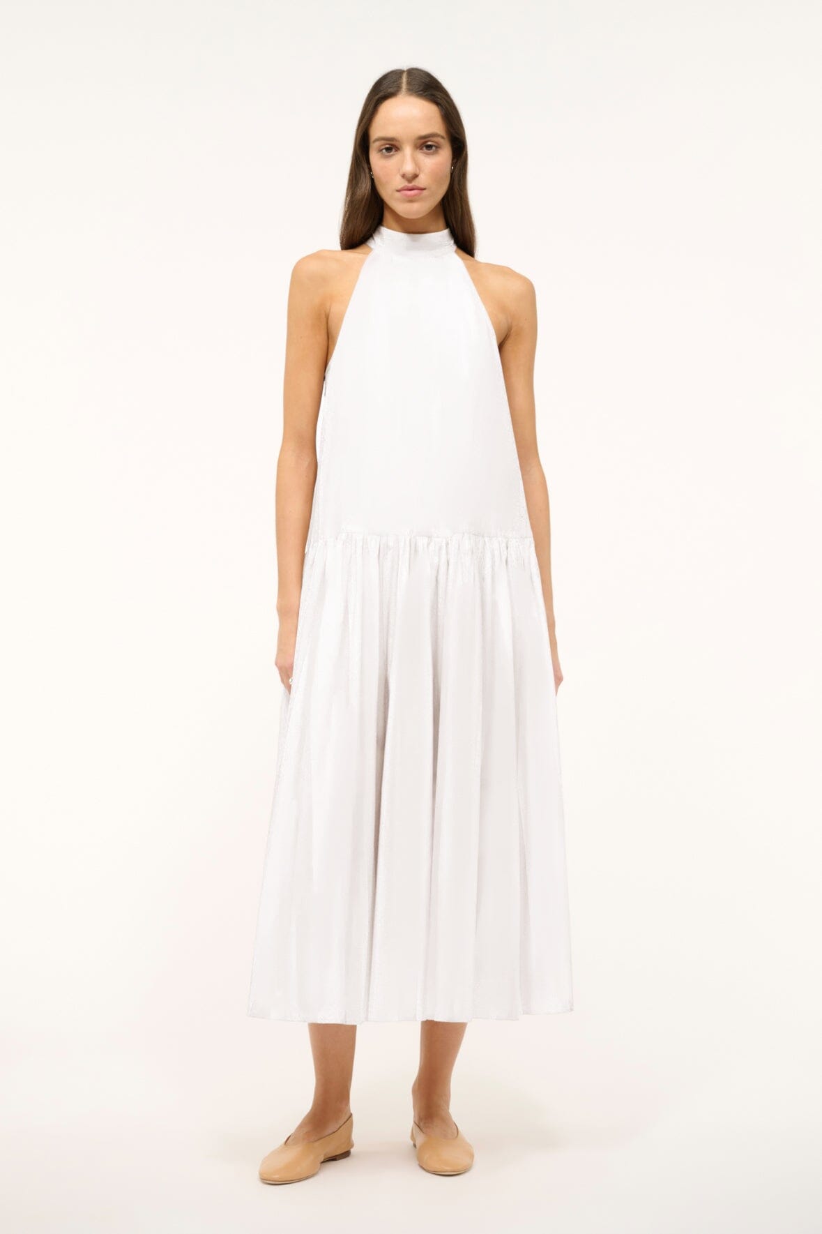 Image MIDI MARLOWE DRESS | WHITE 1 of 4 and Clicking this image will trigger a zoom pop-up