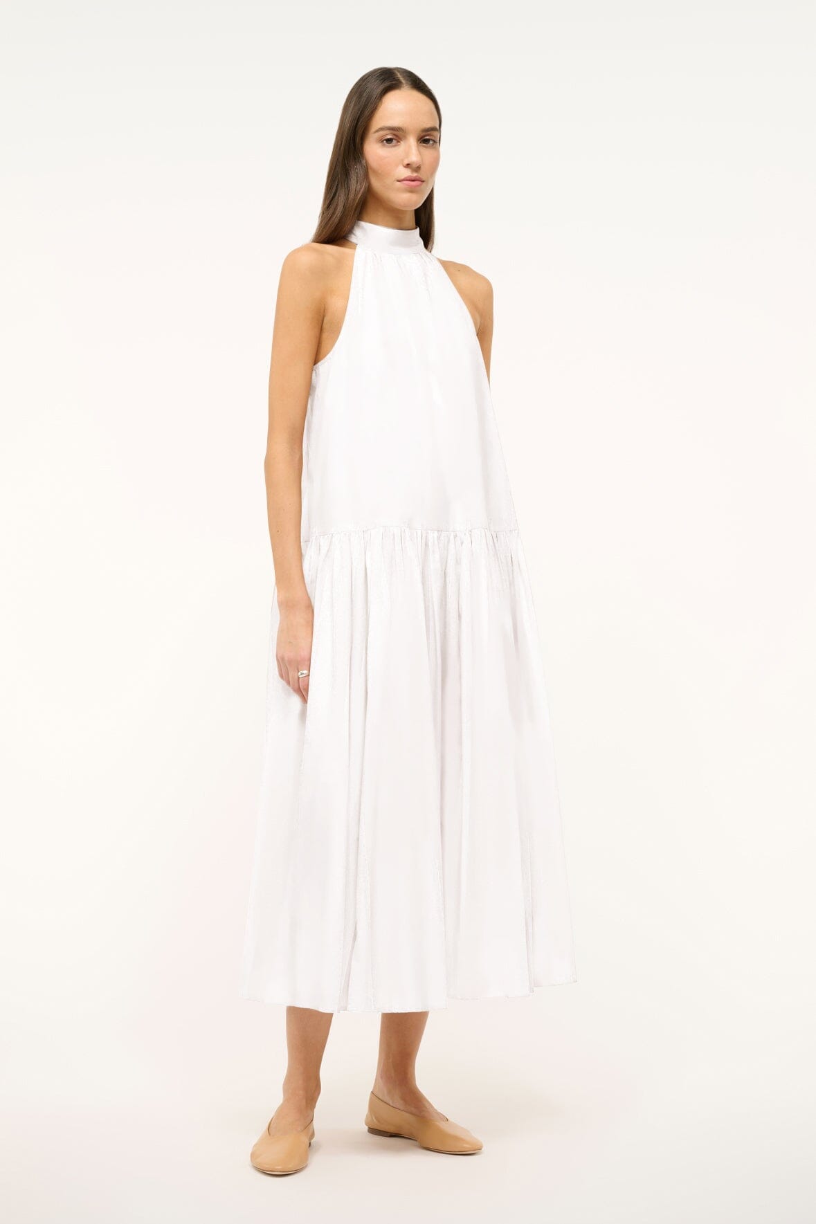 Image MIDI MARLOWE DRESS | WHITE 2 of 4 and Clicking this image will trigger a zoom pop-up