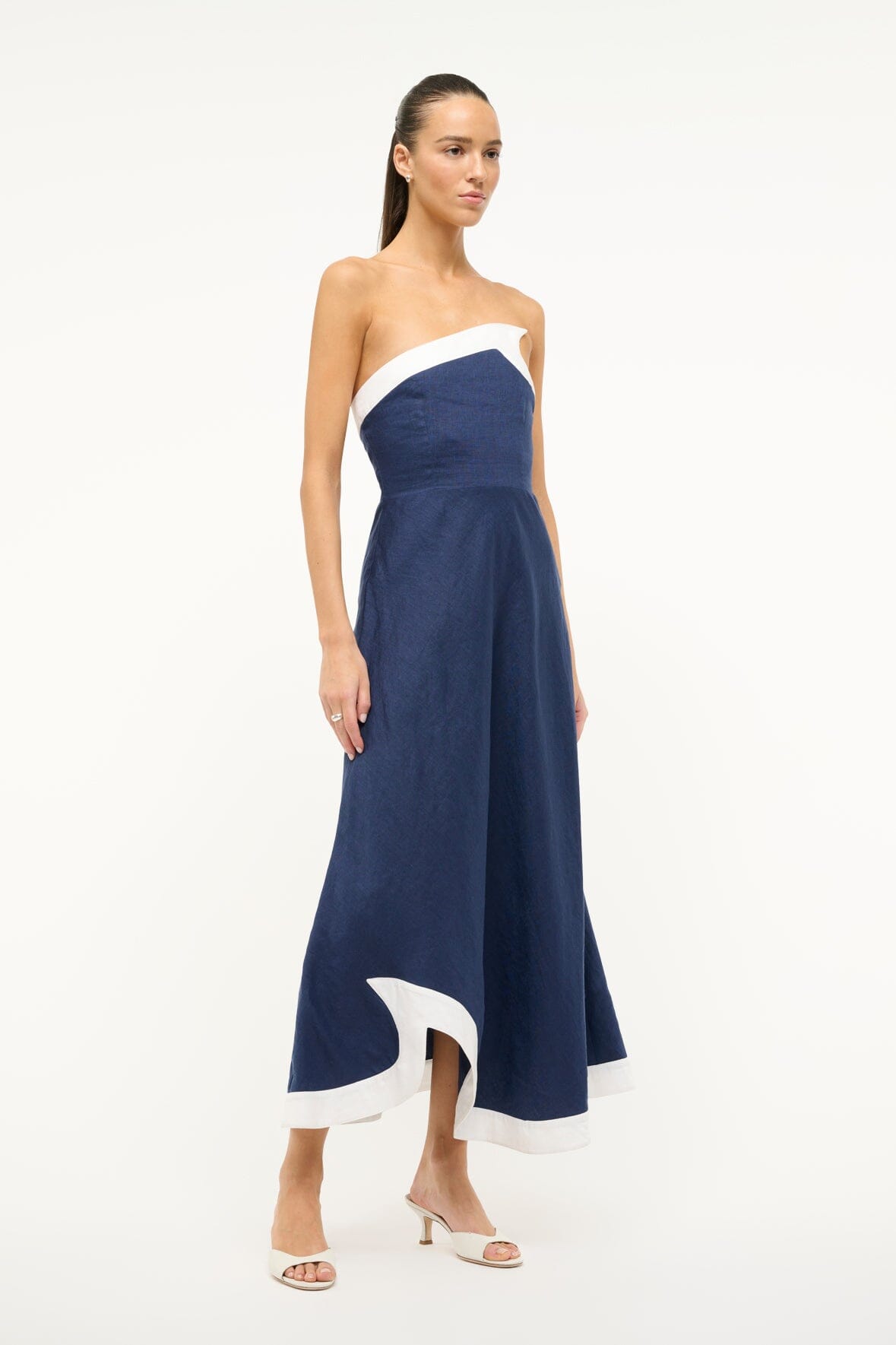 navy and white linen dress Sleeveless Linen Dress ACADIA in Deep Navy Blue