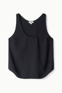 Black sleeveless tank top with wide scoop neckline, relaxed fit