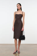 EVANGELINE LEATHER MIDI DRESS | EARTH
