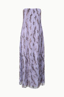 Lilac sequin maxi dress with round neckline and sleeveless silhouette
