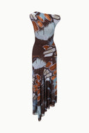 AMARIS butterfly-print dress with asymmetrical draped skirt