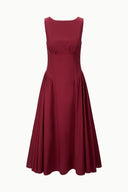 Sleeveless fit-and-flare dress in Carmino deep red, gathered waist and skirt