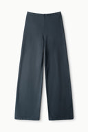 Washed black terry wide-leg pants, front seam and smooth pull-on waistband