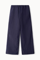 FLO pants in dark navy flat lay, wide-leg cut with elastic waistband