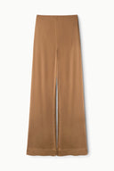 Cigar brown silk wide-leg pants with center seam