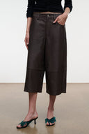 Dark brown leather culottes, cropped wide leg with belt loops and front pockets