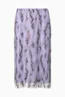 Lilac sequin midi skirt with all-over floral pattern