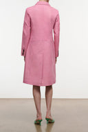 WYATT leather coat back view, wild rose pink with center vent and button placket