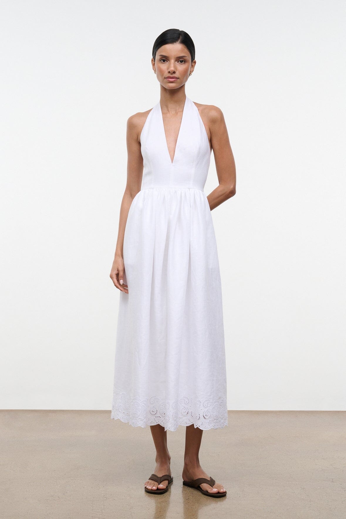 STAUD, Grazia Linen Dress in White, Size 4