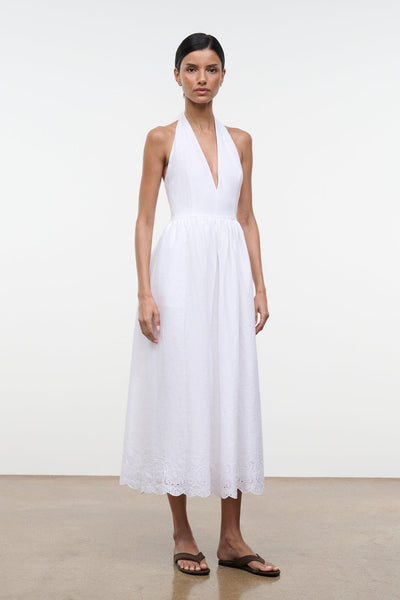staud white midi dress STAUD, Grazia Linen Dress in White, Size 4