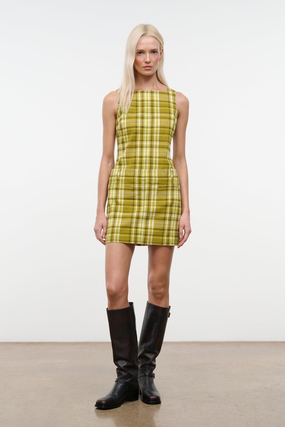 STAUD, Shea Dress in Pepperoncini Plaid, Size XS