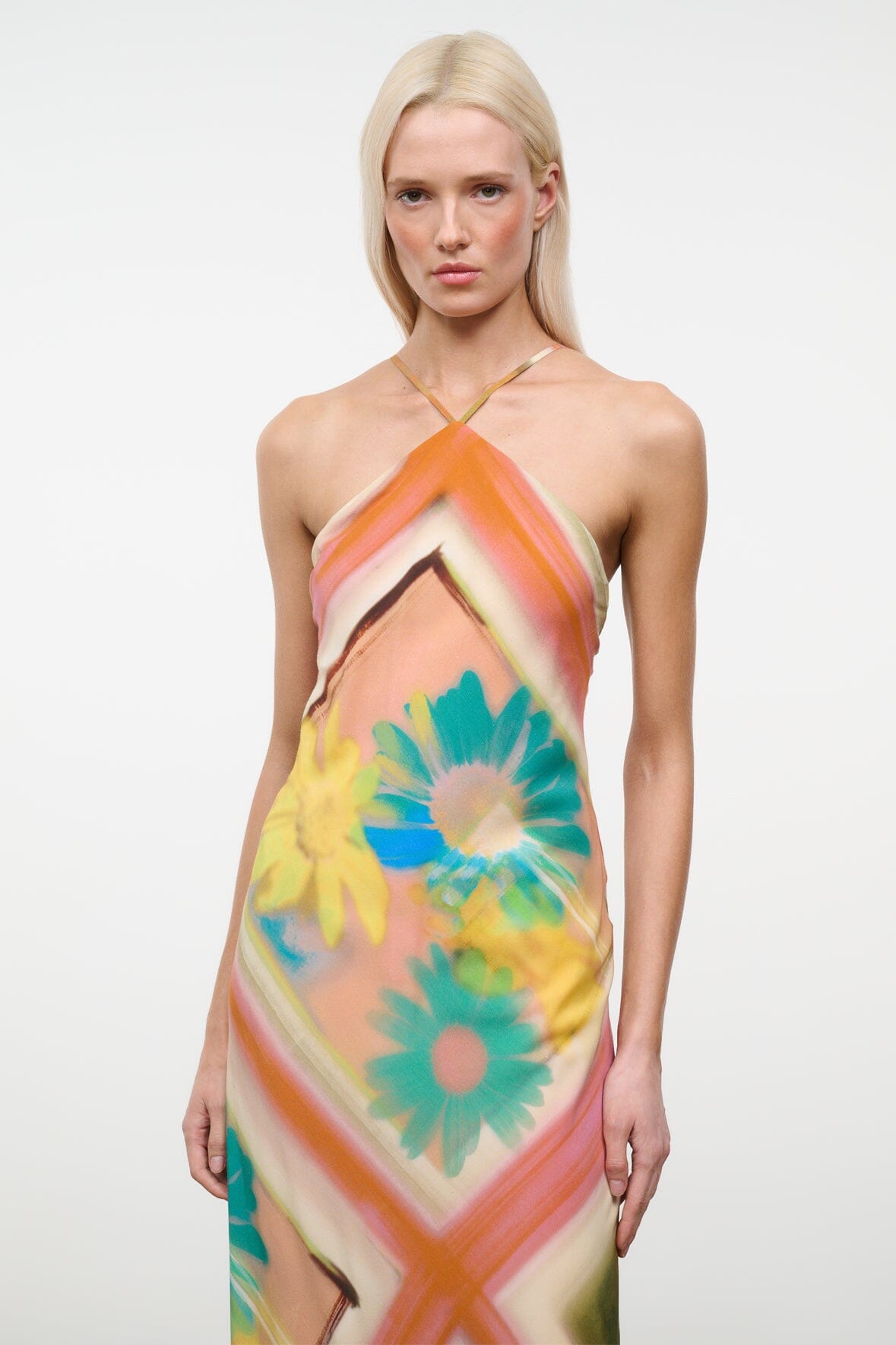 staud cubism halter dress STAUD, Cubism Dress in Superbloom Scarf, Size 12