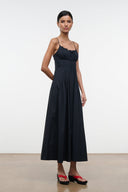 staud black tie dresses NEW STAUD Landry Shoulder-Tie Smocked Maxi Dress in black Sz L #MD120