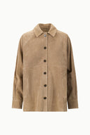 JOSETTE suede shirt in DUNE brown, button-front with chest pockets