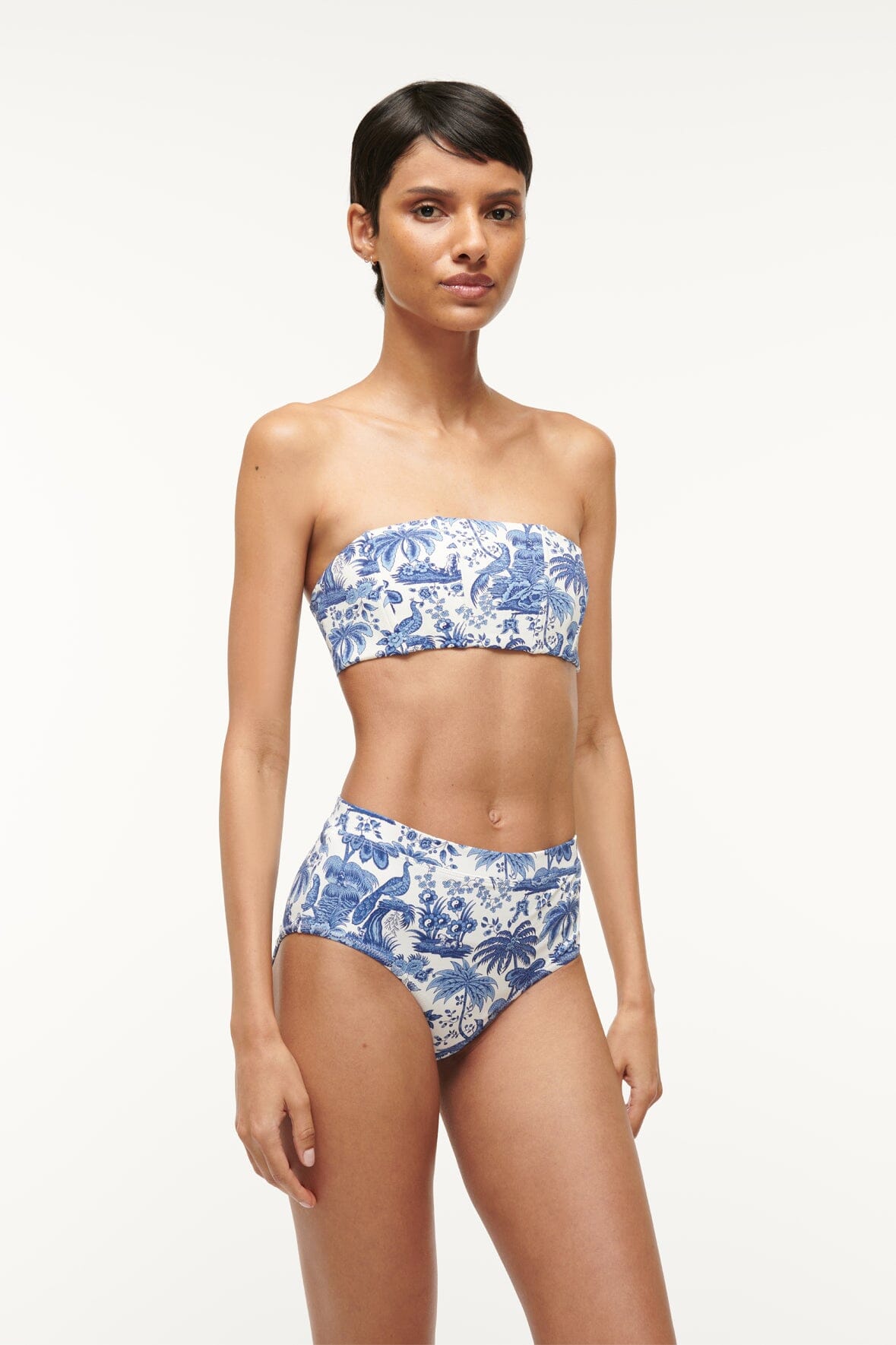 DEVON HIGH RISE BIKINI BOTTOM BLUE TOILE