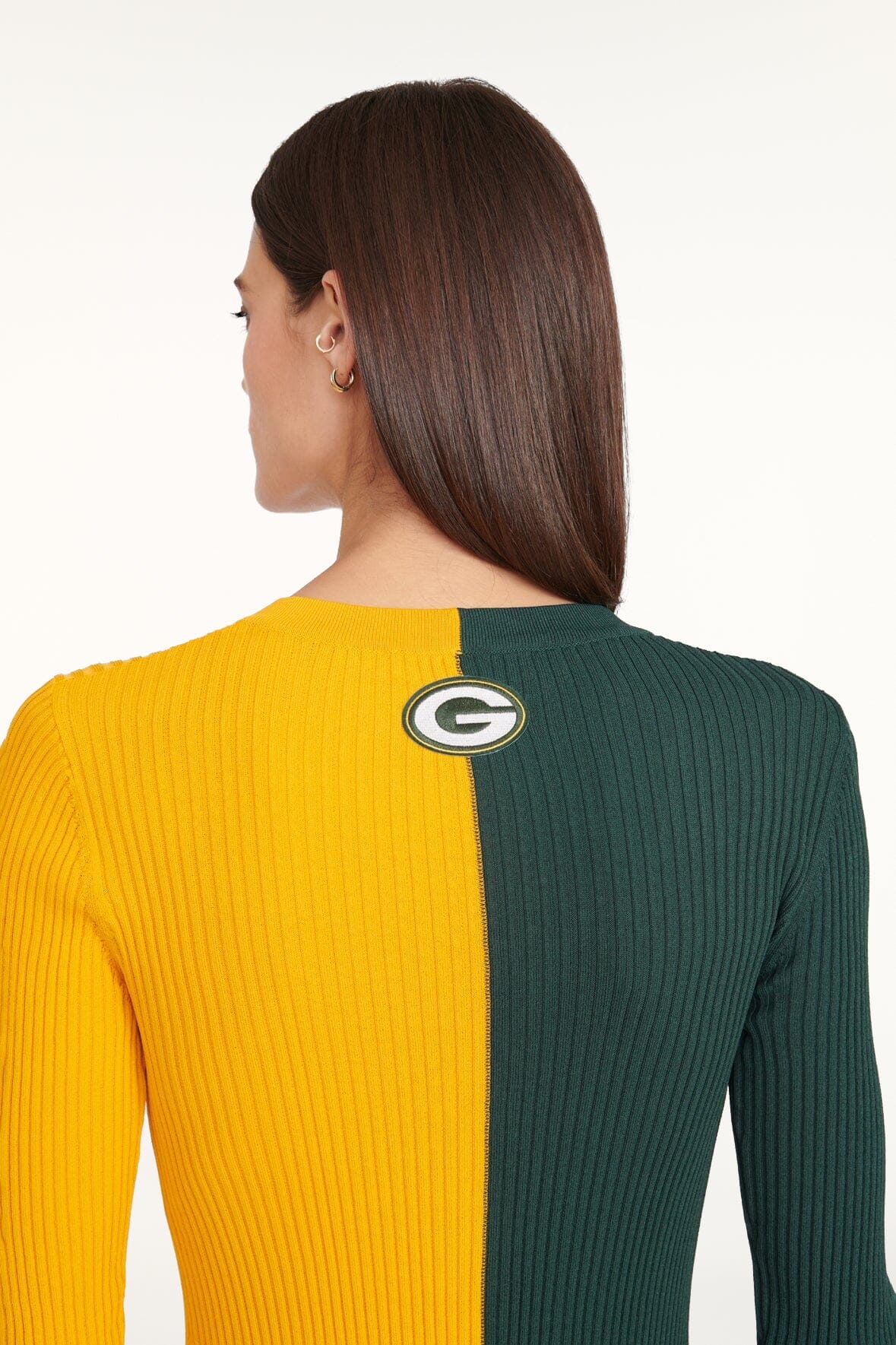 Women s Staud Green Gold Green Bay Packers Shoko Knit Button Up Sweater Dress Size Medium