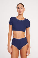 Image BRENTON HIGH RISE BIKINI BOTTOM | NAVY WHITE 1 of 5