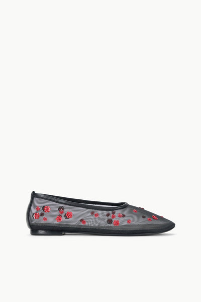 ALBA FAUX FUR TRIM BALLET FLAT BLACK