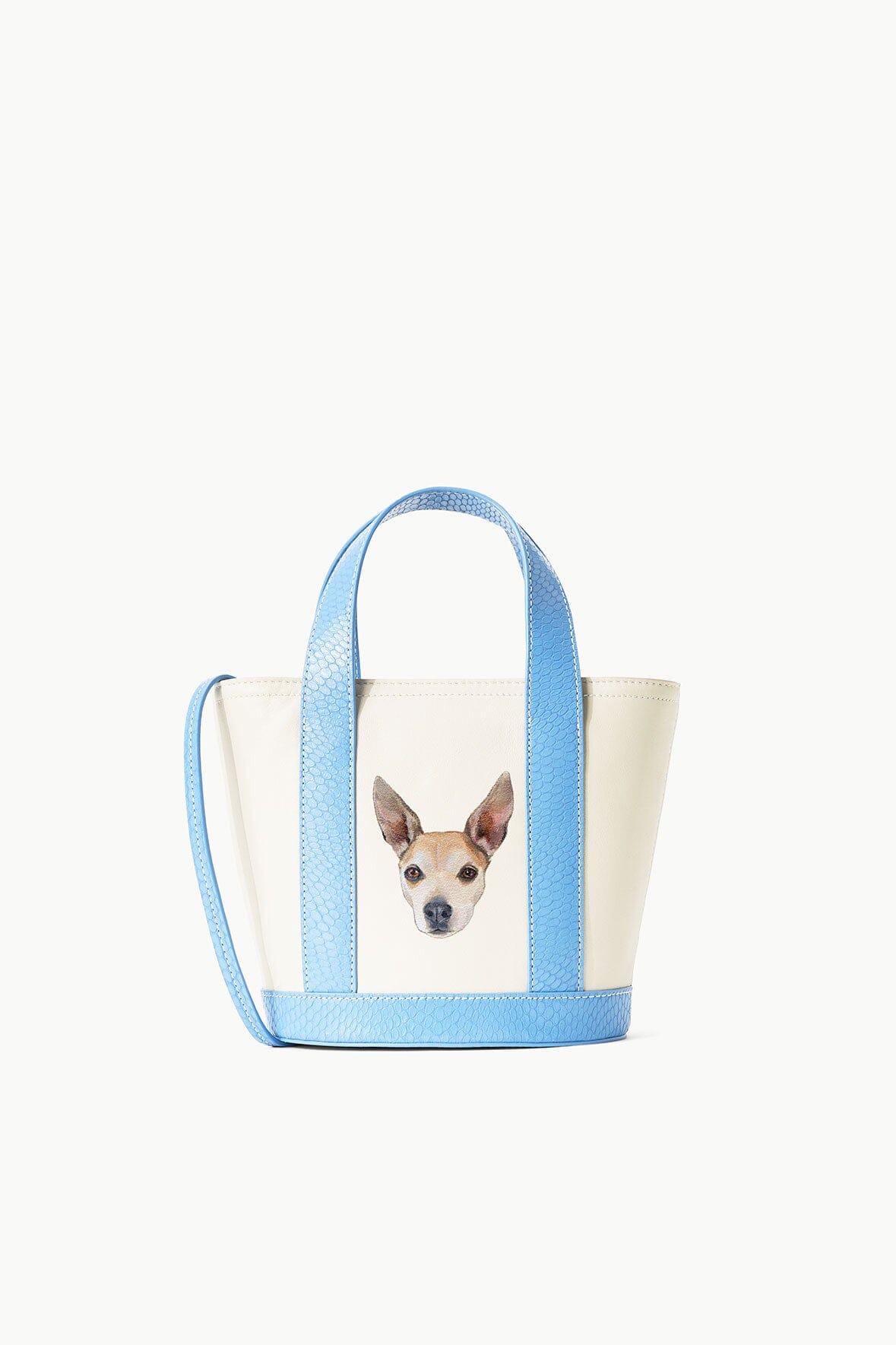 Image CUSTOM ALLORA MINI TOTE | CREAM STAUD BLUE 1 of 4 and Clicking this image will trigger a zoom pop-up