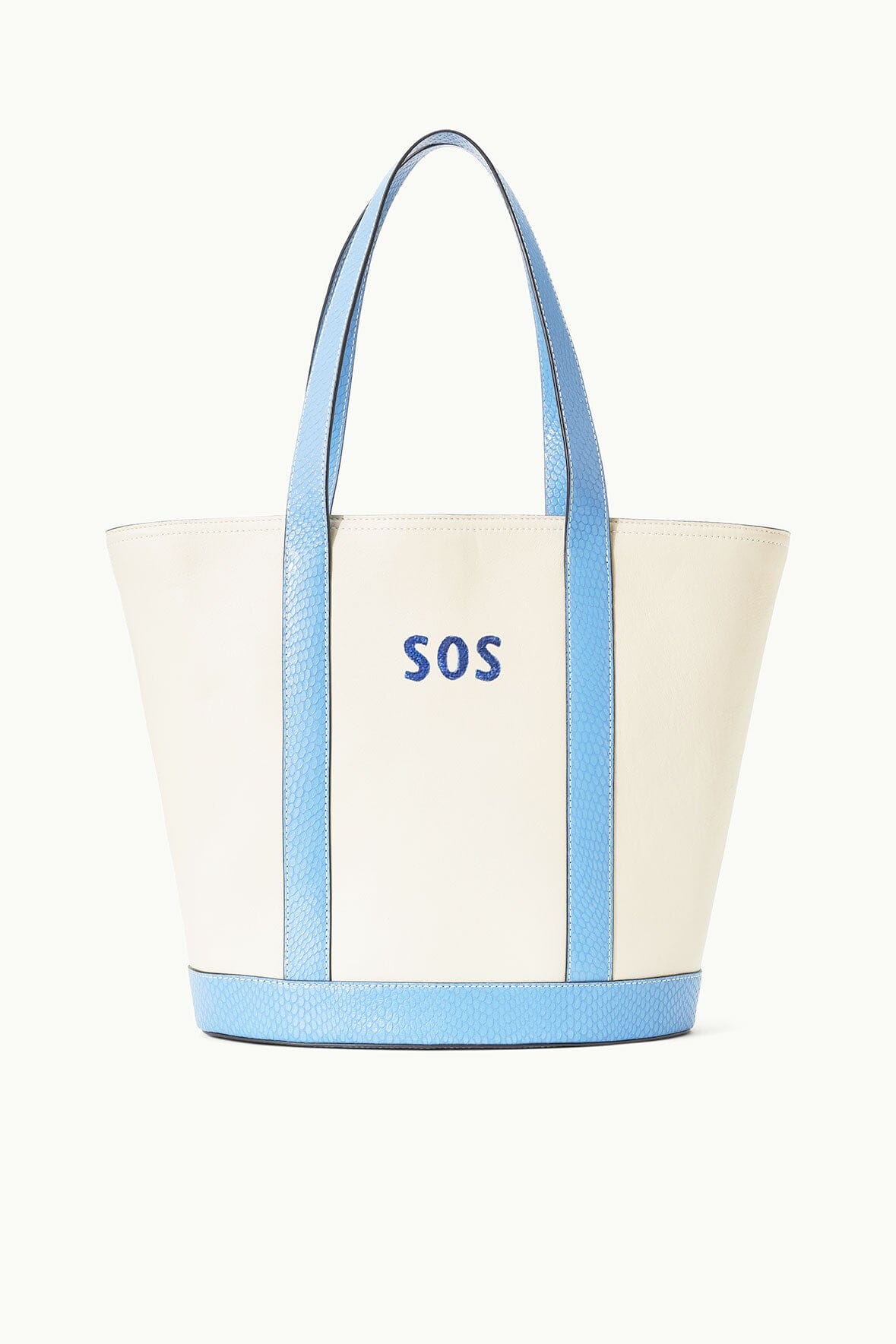 Personalized monogram tote bag, blue and white