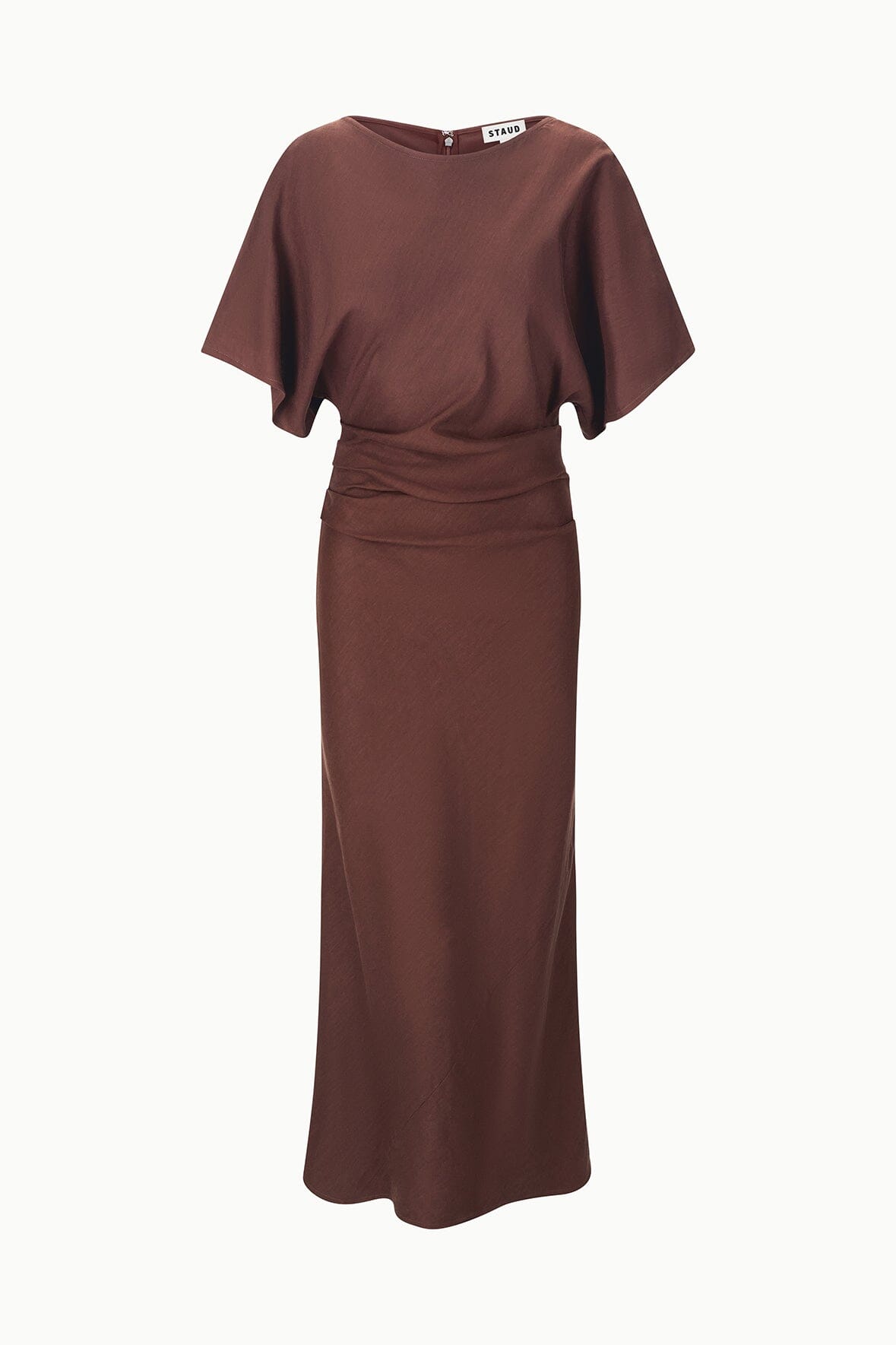 STAUD, Amelie Linen Dress in Dark Oak, Size XS STAUD, Amelie Linen Dress in Dark Oak, Size XS