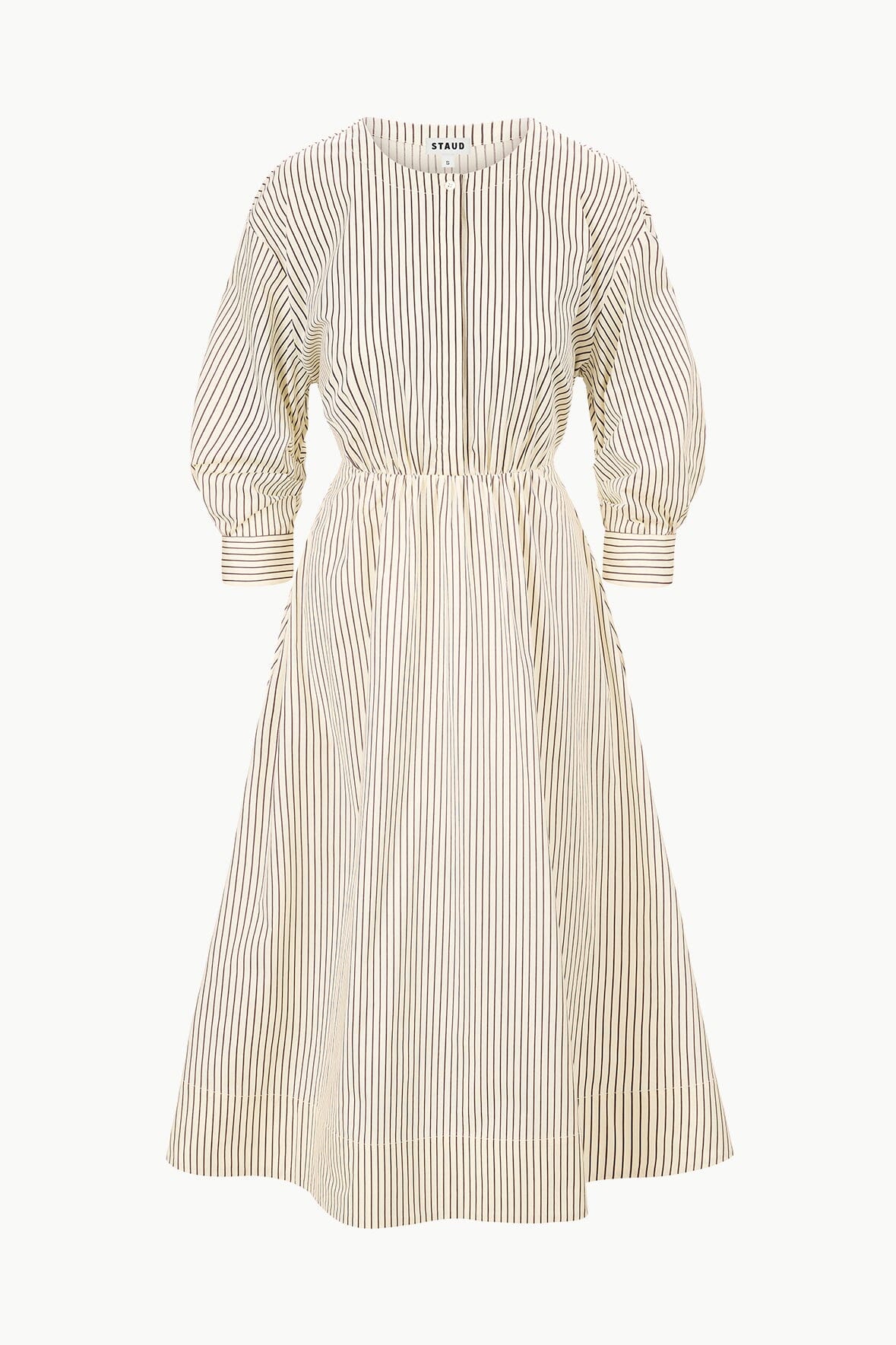 Image CAFU DRESS | IVORY DARK OAK MICRO STRIPE 5 of 5 and Clicking this image will trigger a zoom pop-up