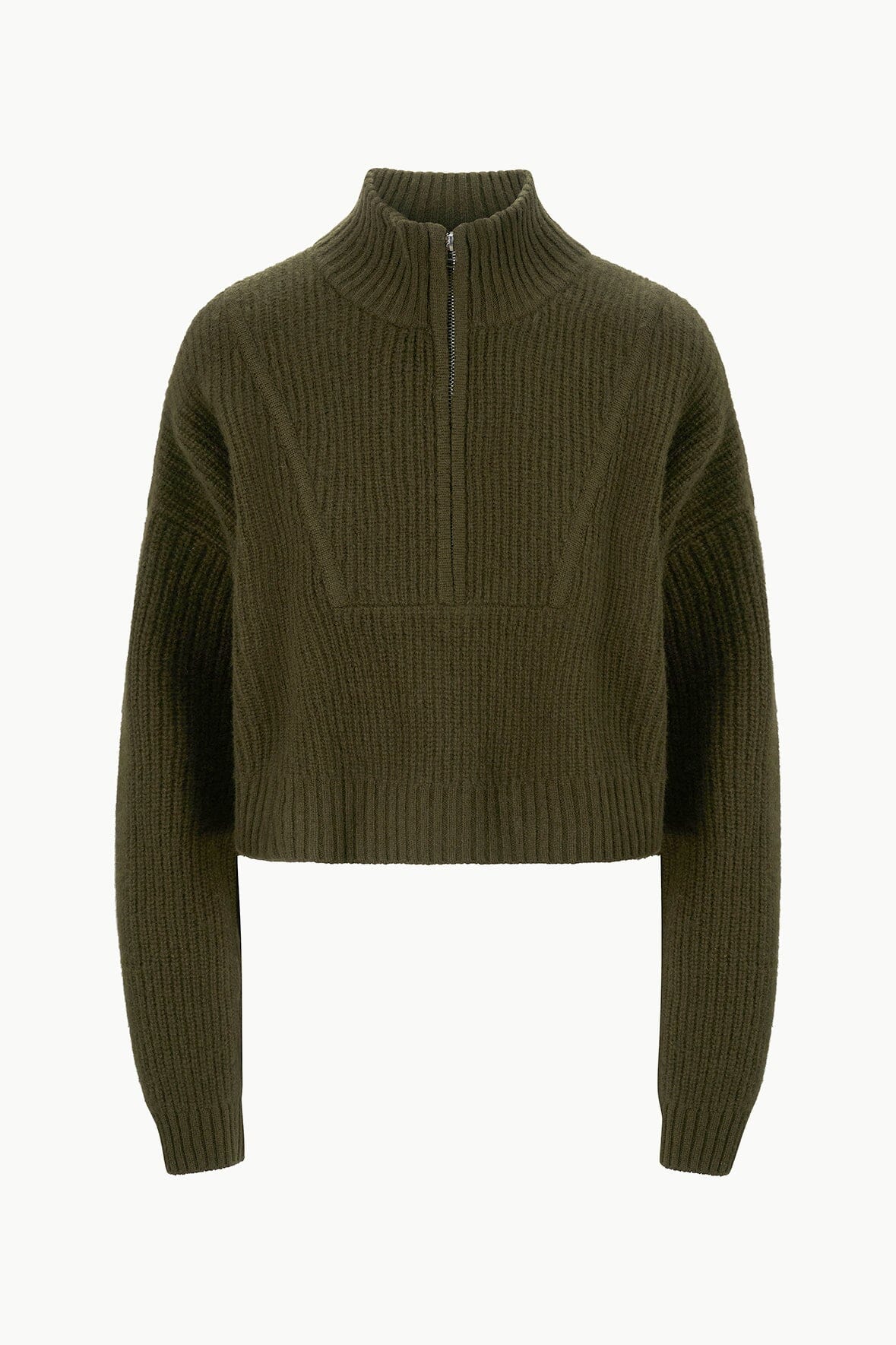 Image CASHMERE CROPPED HAMPTON SWEATER | OLIVE 4 of 4 and Clicking this image will trigger a zoom pop-up