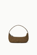 Truffle brown demi shoulder bag with curved handle, rounded silhouette, textured finish
