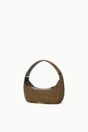 Demi shoulder bag in truffle brown, textured fabric, curved top handle, compact shape