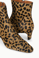 Cheetah-print ankle booties with elastic gore and low block heel