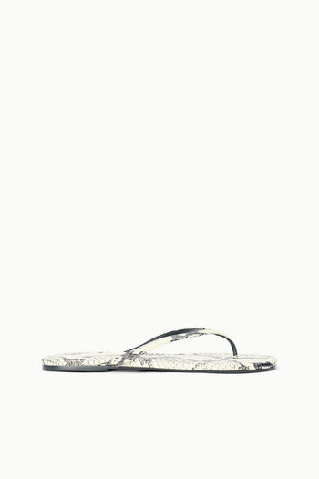 Snake-print thong sandals with black flip-flop strap and textured footbed