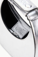Silver crescent bag interior pocket with stitched trim and black lining