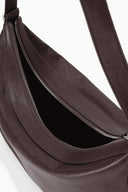 Espresso brown shoulder bag interior with double zip closure