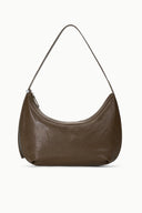 Dark brown leather demi shoulder bag with curved opening and single strap
