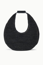 LARGE RAFFIA MOON TOTE BAG | BLACK RAFFIA