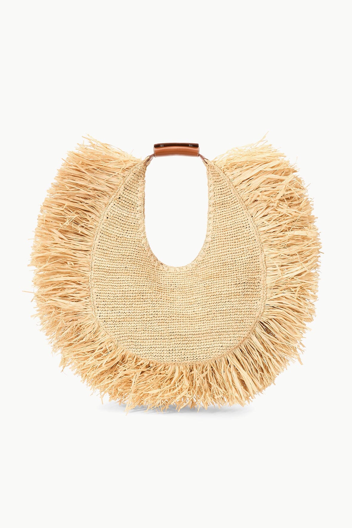 Image LARGE RAFFIA MOON TOTE BAG | NATURAL FRINGE 1 of 7 and Clicking this image will trigger a zoom pop-up