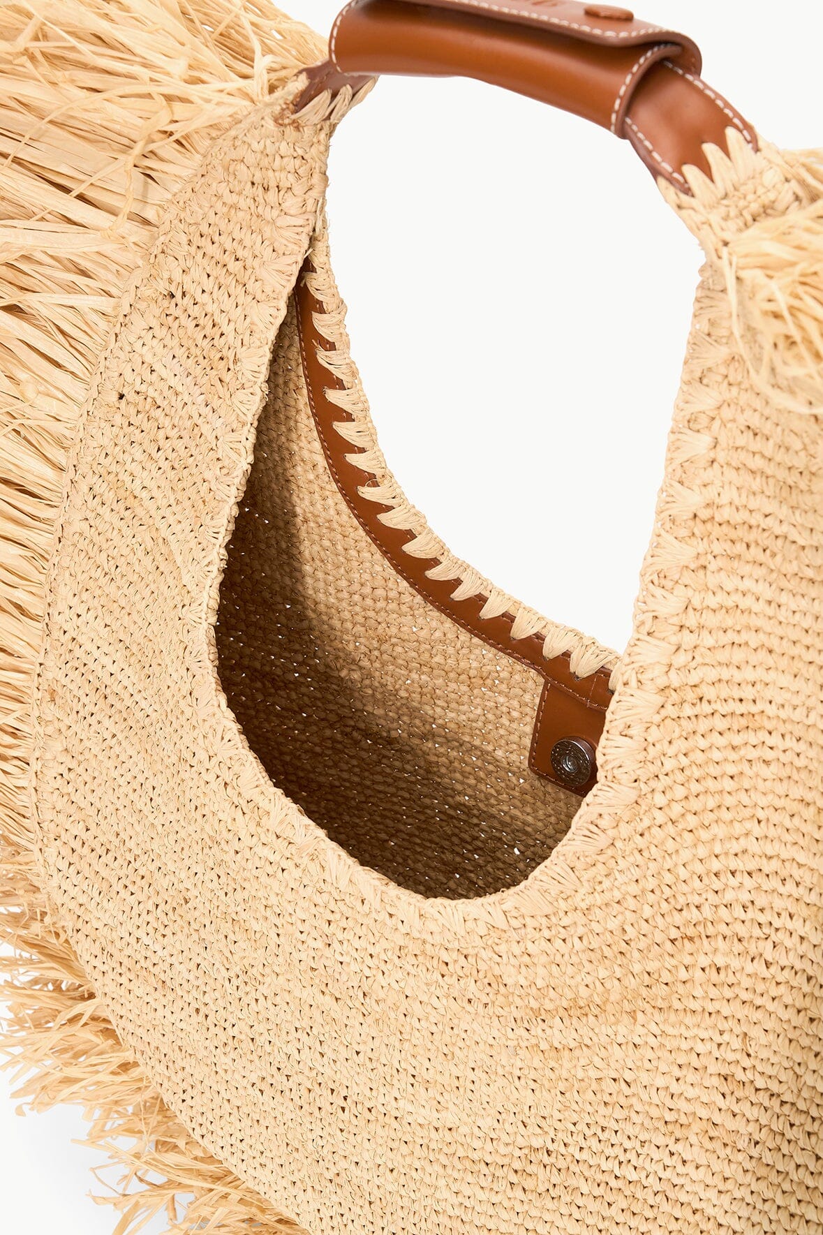 Image LARGE RAFFIA MOON TOTE BAG | NATURAL FRINGE 5 of 7 and Clicking this image will trigger a zoom pop-up