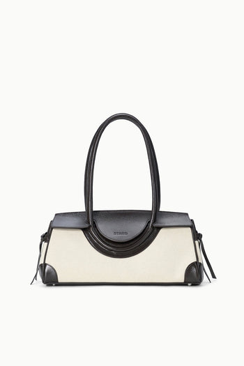 Maude shoulder bag in natural canvas with espresso leather handles and trim